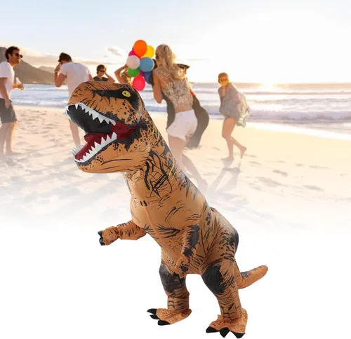 Vista 2 de Disfraz de dinosaurio, disfraz inflable de dinosaurio con costuras reforzadas para cosplay divertido