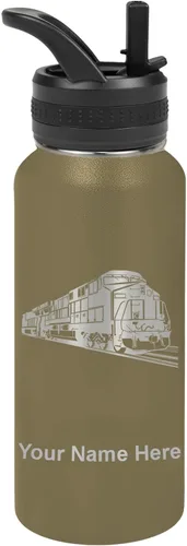 Vista 22 de LaserGram Botella de agua personalizada, tren de carga, acero inoxidable de doble pared aislada al vacío con popote superior, regalo grabado Negro