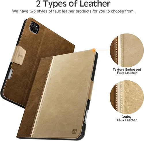 Vista 8 de KingBlanc Funda para iPad Pro de 11 pulgadas de 4ª/3ª/2ª/2ª generación (2022/2021/2020) con soporte para lápices, funda de soporte bicolor de cuero