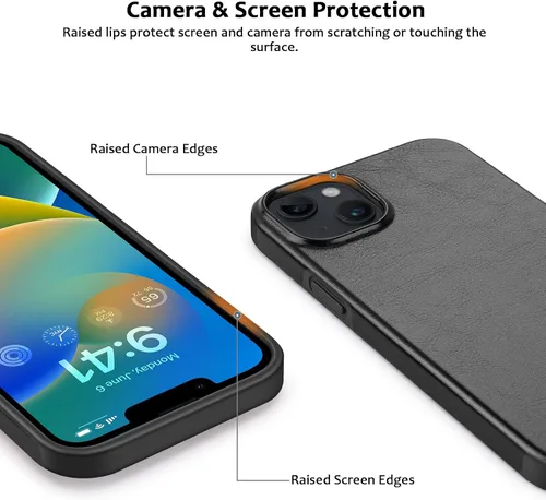 Vista 3 de Funda magnética ZZDZZ compatible con iPhone 14 Plus [Compatible con Magsafe] Diseño de cuero premium TPU híbrido a prueba de golpes (Negro)