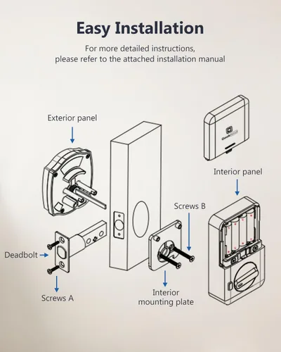 Vista 7 de Geek Smart Cerradura de cerrojo de huellas dactilares con teclado, cerrojo inteligente con código, cerraduras electrónicas para puerta delantera