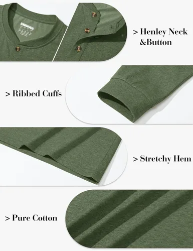 Vista 5 de Cotrasen Camisas Henley de Manga Larga para Hombre Camisetas de Algodón con 3 Botones Tops Casuales Básicos de Moda