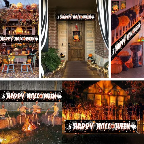 Vista 3 de Cartel de Feliz Halloween para fiesta de Halloween, carteles decorativos gigantes del Día de las Hallowmas para celebrar, suministros para valla