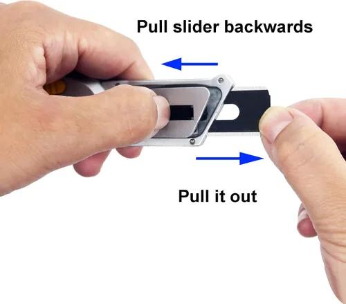 Vista 6 de XW Cuchillo plegable para alfombra, navaja resistente con tapa protectora, 5 cuchillas adicionales incluidas