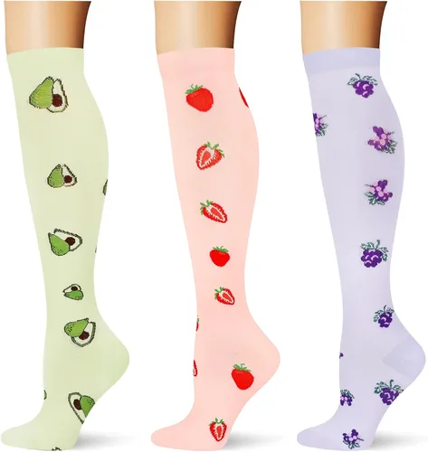 Vista 42 de (3 pares) Calcetines de compresión 20-30 mmHg, calcetines largos hasta la rodilla para mujeres y hombres, soporte atlético, para viajes y uso diario