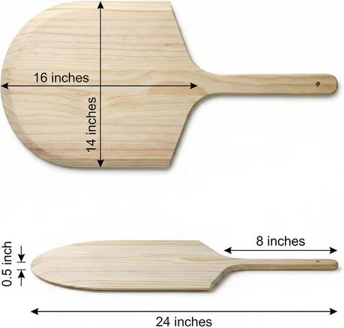 Vista 6 de KitchenDine Pizza Peel de 16 pulgadas, paleta de madera para pizza con asa, grande de 16 x 14 pulgadas, tabla de pizza de madera de pino para horno
