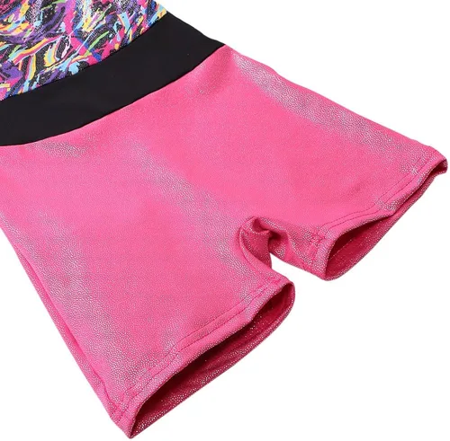 Vista 4 de HOZIY Leotardos de gimnasia para niñas y niños, cinta de copo de nieve, azul, morado, rosa intenso brillante, Rosa encendido