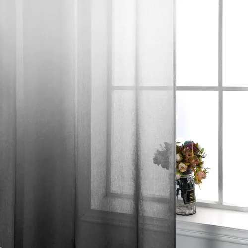Vista 6 de KOUFALL - Cortinas negras de 63 pulgadas de largo para dormitorio, juego de 2 paneles con ojales, cortinas semitransparentes de imitación de lino