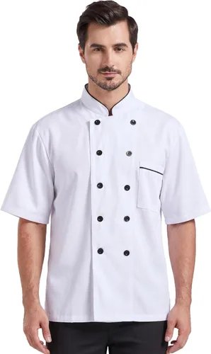 Vista 8 de Nanxson Chaqueta de chef unisex de manga corta/larga Manga larga negra.