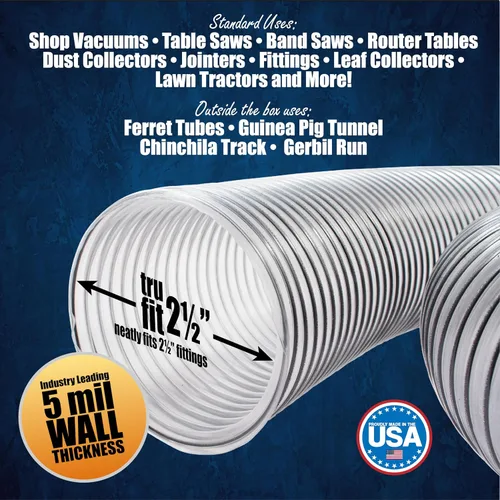 Vista 6 de Manguera de recogida de polvo de PVC con 4 abrazaderas de tornillo de pulgar de 2-1/2 "x10