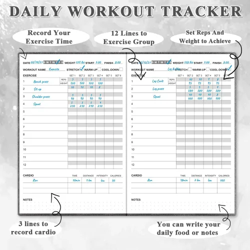 Vista 2 de Planificador de ejercicios para mujer y hombre, planificador de fitness para mujeres y hombres, A5, agenda de entrenamiento de tapa dura