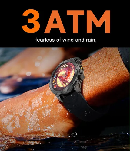 Vista 7 de Reloj inteligente para exteriores, responder llamadas, notificación de mensajes, reloj inteligente militar, compatible con iPhone, Android, linterna