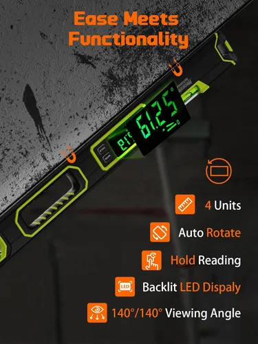 Vista 3 de Mecurate Nivel digital de 10 pulgadas, buscador de ángulo electrónico portátil con pantalla retroiluminada, precisión de ± 0.1°, base magnética, 4