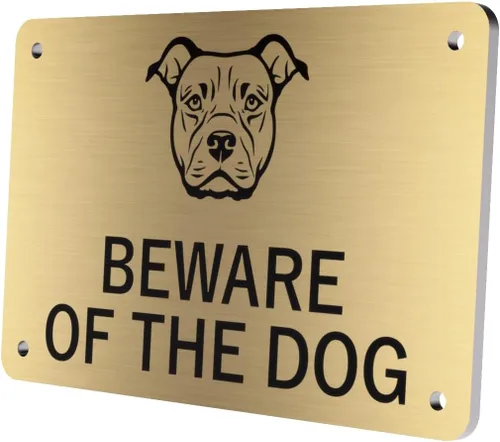 Vista 3 de Letrero de Beware of the Dog (Staffordshire Bull Terrier) – Advertencia fácil de ver, aviso para interiores y exteriores, letrero disuasorio