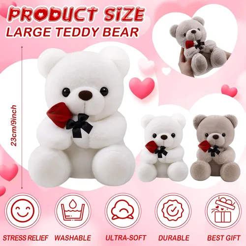 Vista 2 de 2 piezas de oso de peluche pequeño para el día de San Valentín de 13.78 pulgadas con rosa, blanco y marrón, osos de peluche suaves, regalos para San
