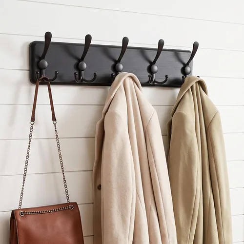 Vista 2 de WEBI Perchero de pared, ganchos para abrigos de pared rústicos, 16" de orificio a orificio, gancho grande para colgar en la pared, perchero
