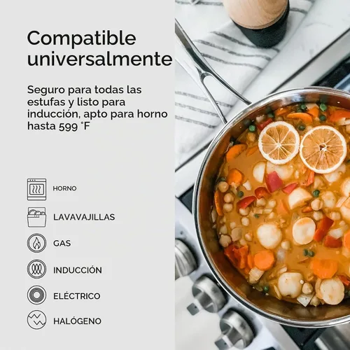 Vista 3 de Black Cube Utensilios de cocina de acero inoxidable, sartén para saltear con tapa, 9.5 pulgadas de diámetro, 3 cuartos de galón
