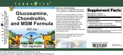Vista 3 de Fórmula de glucosamina, condroitina y MSM - 450 mg (100 cápsulas, ZIN: 512094)