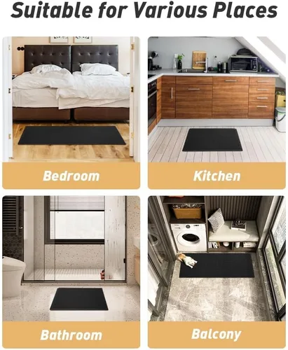 Vista 6 de Alfombra de baño mejorada con diseño de gofres, absorbente y antideslizante Negro