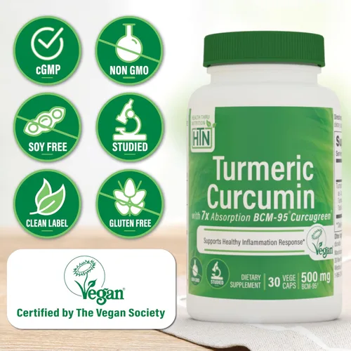 Vista 3 de Health Thru Nutrition Curcumina de cúrcuma 500 mg BCM-95 Curcugreen 30