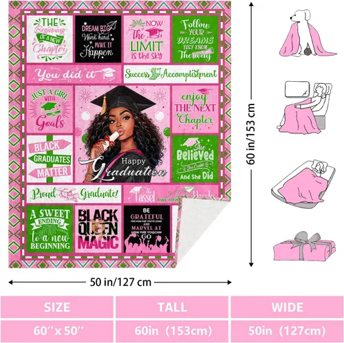 Vista 4 de Manta de regalo de graduación afroamericana de 60 x 50 pulgadas, regalo de graduación 2026 para ella/niña negra/reina negra, regalos de graduación