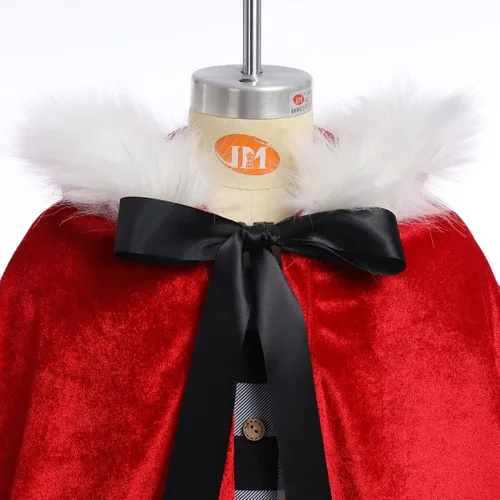 Vista 6 de IDOPIP Vestido de fiesta de Navidad para mujeres y niñas, vestido de tutú a cuadros rojos con capa con capucha, disfraz familiar a juego