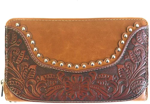 Vista 8 de Montana West Cartera de muñeca para mujer 2 en 1 de piel auténtica con cierre de cremallera