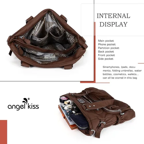 Vista 5 de Angel Kiss Monederos y bolso de mano para mujer, bolso de hombro de piel sintética suave para mujer, bolso de mano con asa superior