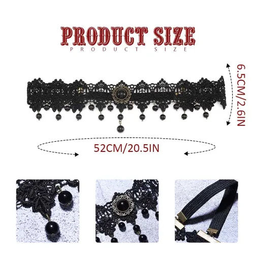 Vista 4 de Catery Diadema de vampiro gótica de encaje negro para Halloween, accesorios de vampiro para mujer