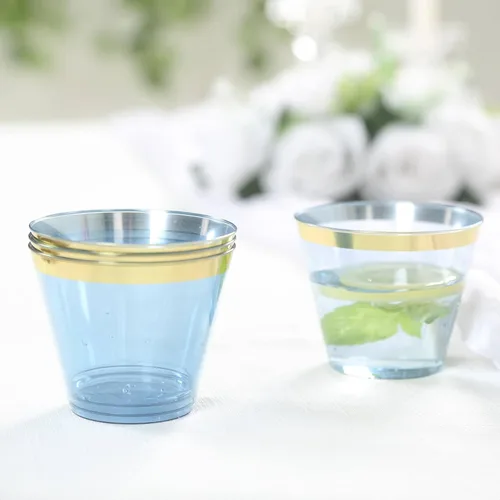 Vista 11 de Efavormart - Juego de 12 vasos de plástico de oro rosa de 10 onzas, diseño de borde para decoración de boda