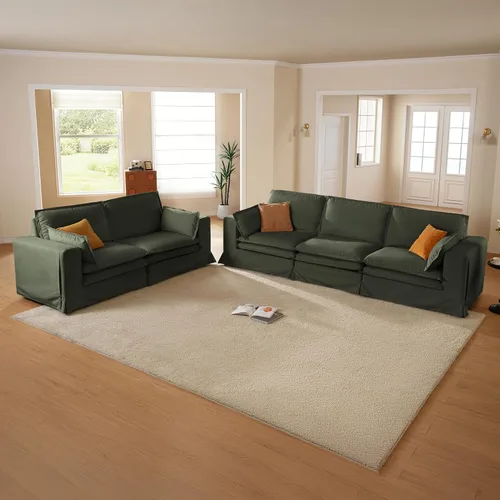 Vista 12 de Juego de sofá de 2 piezas de gran tamaño de 125 pulgadas para sala de estar, funda extraíble lavable, cómodo sofá nube de 3 plazas y sofá biplaza
