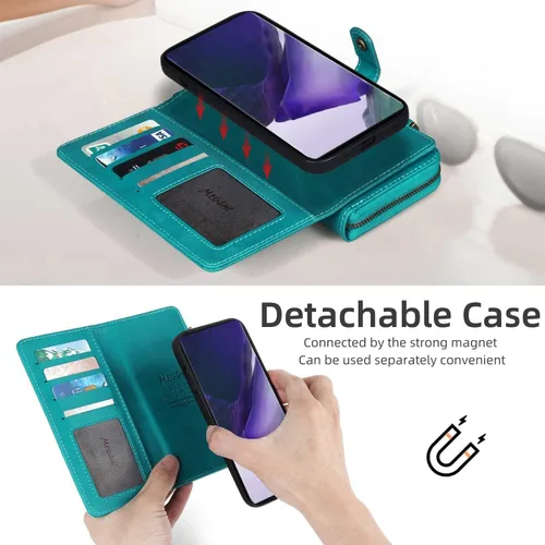 Vista 8 de Compatible con Samsung Galaxy Note 20 Ultra Glaxay Note20 Plus 5G - Funda tipo cartera multifunción 2 en 1 desmontable magnética para teléfono Azul