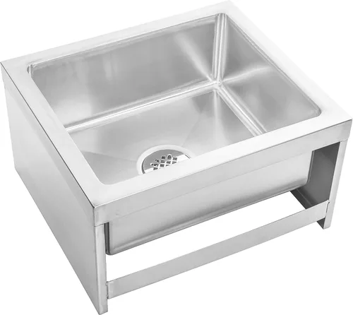 Vista 2 de DuraSteel 19x22x12 Fregadero de piso comercial para trapeador - Fregadero de servicio de habitación utilitaria de acero inoxidable 304 certificado