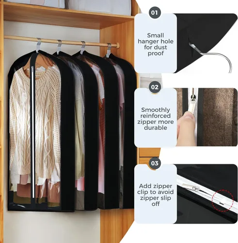 Vista 17 de 10 bolsas de ropa de 40 pulgadas para colgar ropa, bolsas transparentes para almacenamiento de ropa, bolsas de ropa para guardar ropa, bolsas