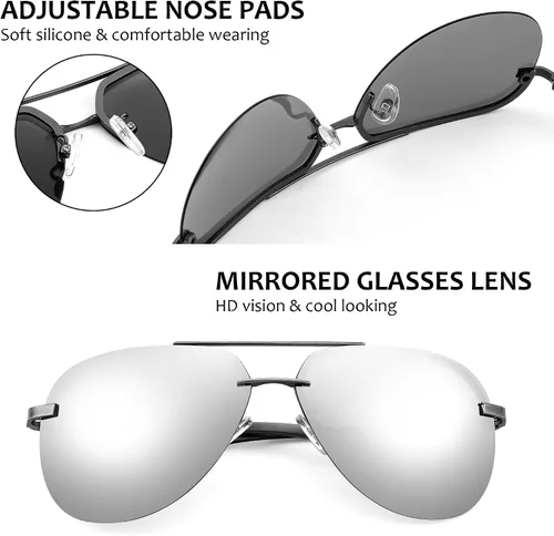 Vista 5 de FEISEDY Gafas de sol polarizadas de aviador para hombres y mujeres, bisagras de resorte, gafas de sol piloto sin montura UV400 protección B0083