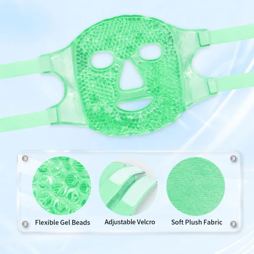 Vista 3 de Máscaras faciales frías, máscara facial de hielo, compresa fría y caliente, ojeras, hinchazón, migrañas y dolor de cabeza, enfriamiento
