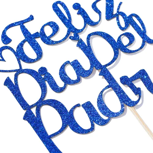 Vista 6 de Feliz Día del Padre - Decoración para tartas, decoración para tartas del día del padre, decoración de fiesta del día del padre, purpurina azul