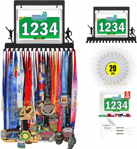 Vista 12 de Colgador de medallas para carreras, exhibición de medallas de maratón y colgador de medallas para corredores, exhibición de medallas con dorsal