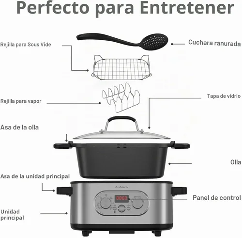 Vista 6 de Anfilank Olla de cocción lenta programable 10 en 1 con temporizador, olla de cocción lenta de 6.8 cuartos de galón, preajustes para cocinar al