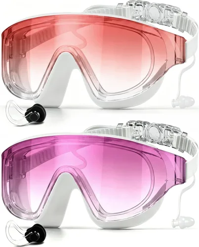 Vista 14 de Zoomsnail Paquete de 2 gafas de natación de visión amplia sin montura para adultos, antivaho con fugas UV para hombres y mujeres