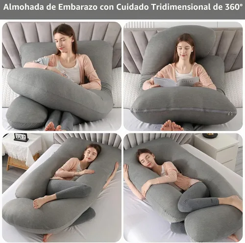 Vista 2 de Almohada de embarazo de cuerpo completo en forma de U para dormir, almohada de maternidad de 57 pulgadas con funda extraíble, soporte para espalda