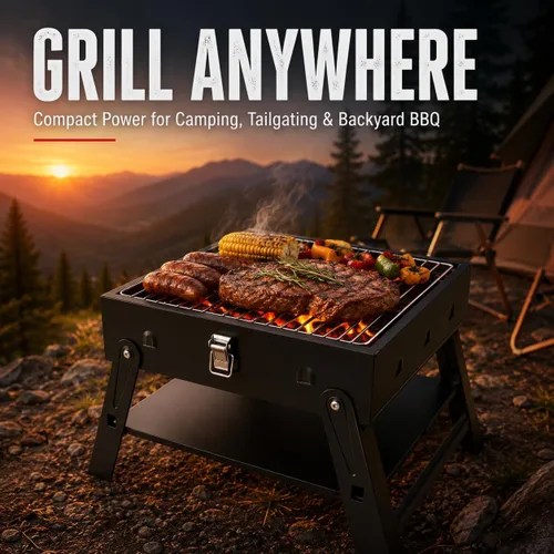Vista 5 de Pequeña parrilla de carbón portátil para barbacoa: Mini parrillas plegables