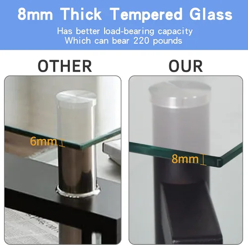 Vista 4 de Mesa de centro de cristal, mesa auxiliar moderna con patas de metal, mesa de centro de cristal para sala de estar, color negro