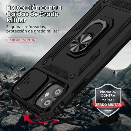 Vista 6 de Funda para iPhone 11, con cubierta para lente de cámara, protector de pantalla HD, [grado militar] anillo de montaje en coche con soporte híbrido