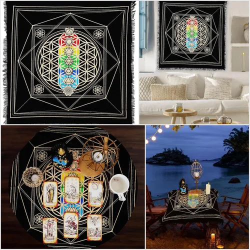 Vista 2 de Indian Consigners 7 Chakra Alter Cloth Hexa cubierta de altar cubierta de tarot propagación de brujería (17.7 x 17.7 in)