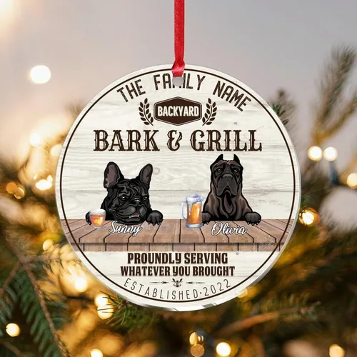 Vista 19 de SILYHEART Adorno acrílico navideño de perro toro francés y mastín napolitano, adornos de sublimación de Navidad, nombre de perro, divertido perro