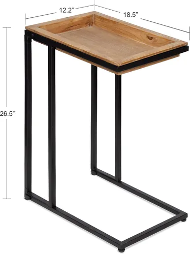Vista 3 de Kate and Laurel Lockridge - Sofá industrial moderno de madera y metal, mesa auxiliar plegable, color marrón rústico claro y negro Natural