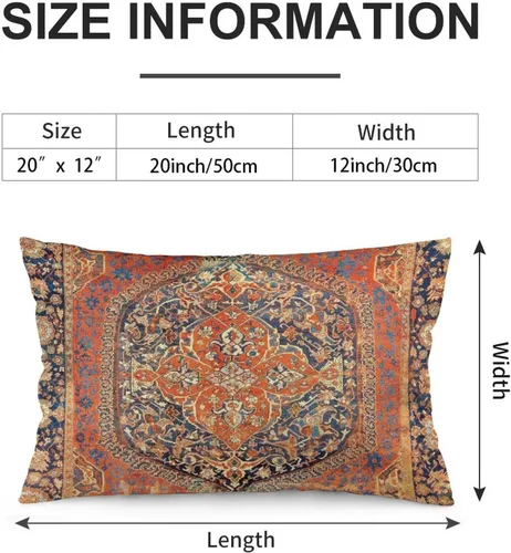 Vista 2 de 1 funda de almohada con estampado de alfombra turca del siglo XVII de 12 x 20 pulgadas, funda de cojín decorativa de terciopelo suave