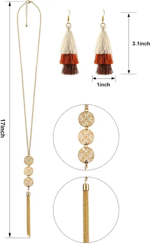 Vista 2 de WILLBOND Conjunto de disfraz hippie de 4 piezas para mujer, chaleco con borlas de gamuza sintética con flecos