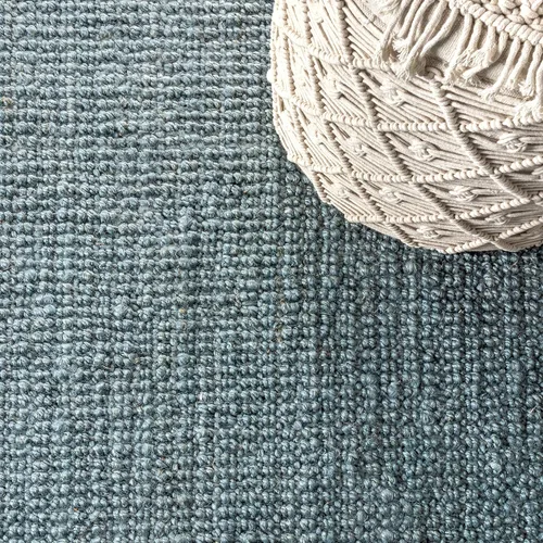 Vista 4 de JONATHAN Y Alfombra de pasillo tejida a mano con flecos de yute azul claro/gris, 2 x 8 pulgadas, pata, bohemio, rústico, cabaña, fácil limpieza